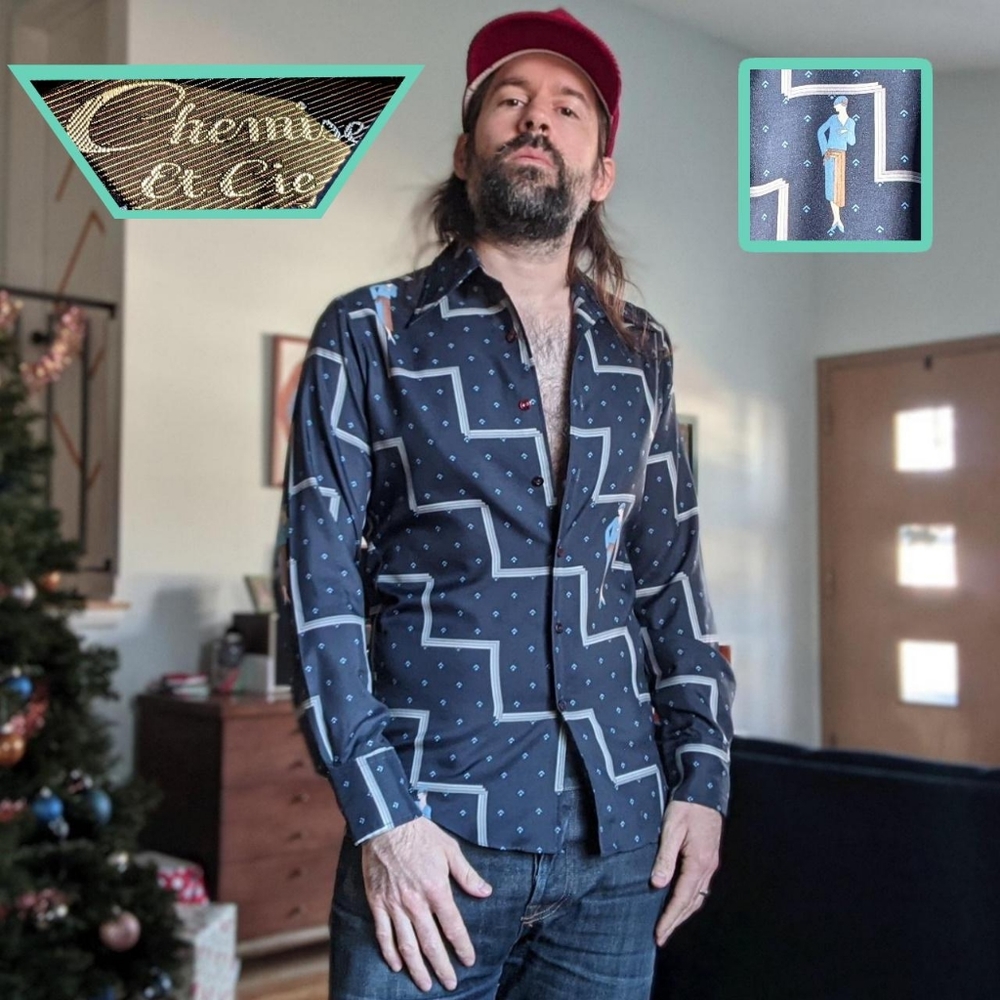 Art Deco Disco Shirt w/ Flapper AOP | Vintage 70s